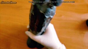 i glove-jerk this massive black dildo close-up feeling so horny pov