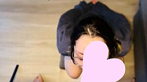 quiet nerdy brunette gags on monster cock with sloppy deepthroat ball licking