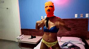 Masked Brunette Stepsis Shakes Hips Naked in Hotel