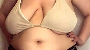 chubby bbw tries on tight bikini bras boobs spilling