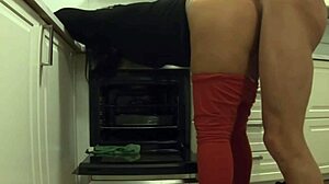 while waiting for girlfriend i fucked her stepmom cleaning kitchen creampie ass
