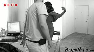 busty worker seduces in interracial anal pounding session