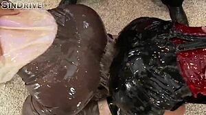 depraved dude bends over two oiled office bitches for mff humiliation fuck