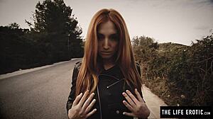 Nipple clamps ball gag drive redhead to kinky orgasm