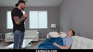 Stepsis sucks stepbro gets caught stepdad fucks her deep in taboo threesome.