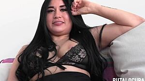 Chubby sexy venezolana esmeralda's fat big ass rides small cock missionary cowgirl with cum in mouth