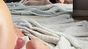 warning! close-up barefoot milf spreads big pussy lips rides huge dildo on fat ass