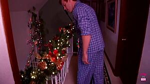 blonde babe with huge fake tits gets anal drilled deep during christmas 🎄🍆💦 facial cumshot finish!