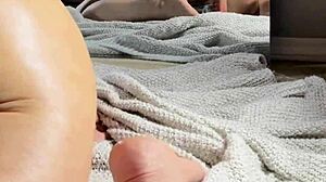 warning! close-up barefoot milf spreads big pussy lips rides huge dildo on fat ass