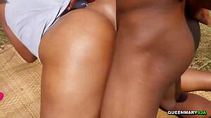 Horny Ebony Teen's Tight Wet Pussy Creampies Outdoor Quick Doggystyle!