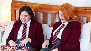 two horny british students race to cum first in uniforms