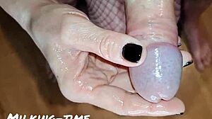 Goth girl dirty talks through close-up penis milking massage