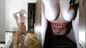 red lingerie slut strips panties for dildo ass play