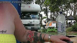 trashy kiwi milf flashes pussy at holiday park publicly