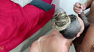 Skinny slut gags on endowed black cock in hard pussy pounding amateur fuck session.