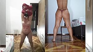 red lingerie slut strips panties for dildo ass play