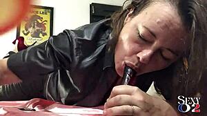 ever wonder how this milf in green leather pants and red satin heels takes pov doggy ass licking and spanking blowjob