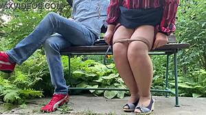 horny chubby stepmom flashes wet pantyhose pussy and huge ass outdoors