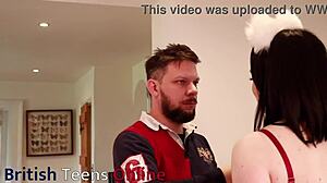 Collared British 18-Year-Old Feels Kitchen Fury... Heart Pounding As Cum Covers Her Nerdy Face!