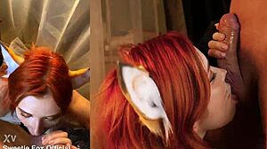 Cute Redhead Fox Deepthroats Monster Cock for Facial Cumshot Glory.