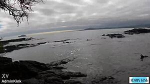 blonde bimbo couple rough sucks cumshots on public beach