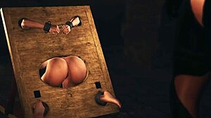bdsm anal slave with big tits cuffed tight gets roughly fucked by horny shemale futanari
