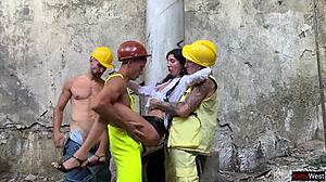 realtor in high heels bent over for gangbang in abandoned house?