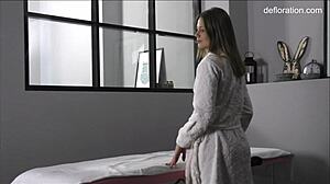 i get the hottest massage ever on my virgin shaved pussy legs as petite teen babe