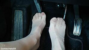 german mature pumps toes in nylon pantyhose birkenstocks car fetish close-up