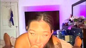 nerdy curvy asian gags deep on huge cock then doggy creampie