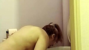 French maid slave chains herself in toilet for humiliating dildo orgasm session 2025