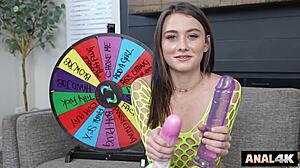 Petite Anal Slut Spins Wheel for Monster Cock Stretching