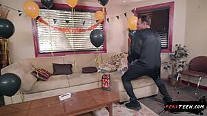 Halloween Kitty Teen Roughly Fucked Huge Cock Party