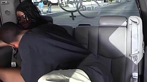 Sexy black Jenna Brooks teases big boobs in limo before naughty fun