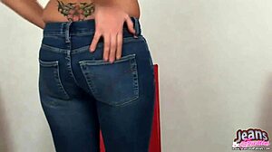 curvy teen maggie teases in skin-tight jean shorts everywhere