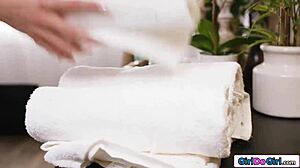 petite blonde masseuse straps on for busty boss anal