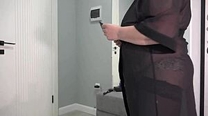 a plump milf tries sexy bodysuit in mirror