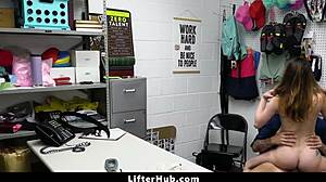 shoplifter teen's wild ride... loss prevention officer rips clothes, bends her over for rough doggystyle punishment in the office!