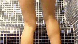 Turkish sauna couple risks quickie wet pussy fuck big cock blowjob almost caught public