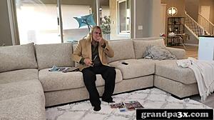 stepgrandpa punishes bratty blonde teen in garage hard