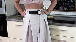 cherry lcolle serves breakfast in stockings lingerie and see-through outfits with curvy big tits and ass